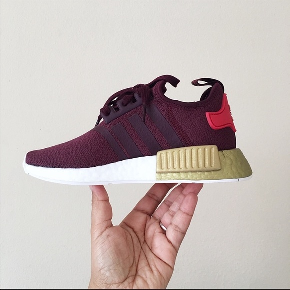 Adidas NMD R1 Burgundy Maroon Glory Red Gold - Picture 5 of 7